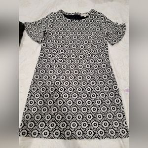 Loft plus Navy and White Floral Brocade Flutter Sleeve Dress NWOT